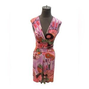Janine London Paris New York Print Wrap Dress Small